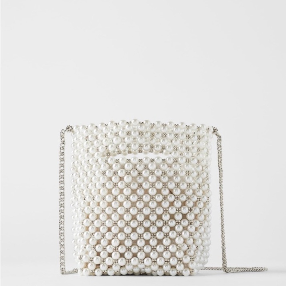 Zara White Pearl-Embellished Mini Bag